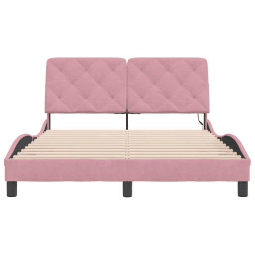 Estrutura de Cama de casal moderno com LED sem colchão 140x200 cm veludo rosa