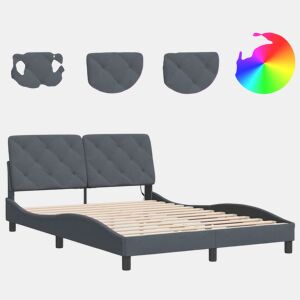 Estrutura de Cama de casal moderno com LED sem colchão 140x200cm veludo cinzento-escuro