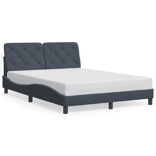 Estrutura de Cama de casal moderno com LED sem colchão 140x200cm veludo cinzento-escuro