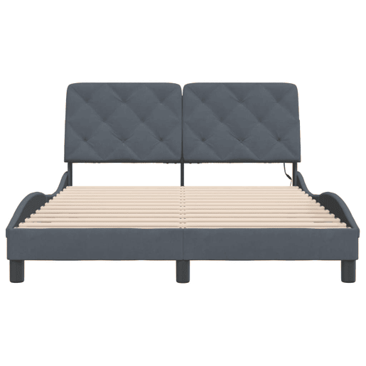 Estrutura de Cama de casal moderno com LED sem colchão 140x200cm veludo cinzento-escuro