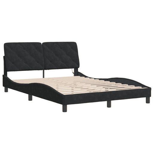 Estrutura de Cama de casal moderno com LED sem colchão 140x190 cm veludo preto