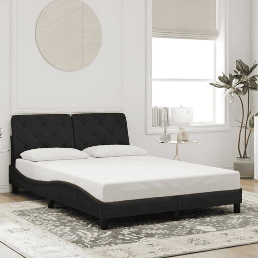 Estrutura de Cama de casal moderno com LED sem colchão 140x190 cm veludo preto