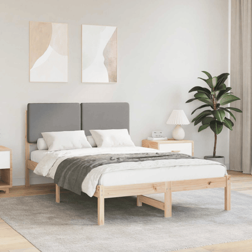 Estrutura de Cama de casal moderno com Cabeceira Estofada Cinzento-claro