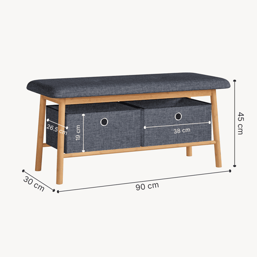 Banco Vad com 2 caixas de arrumação 90x30x45 cm naturalcinzento en.casa