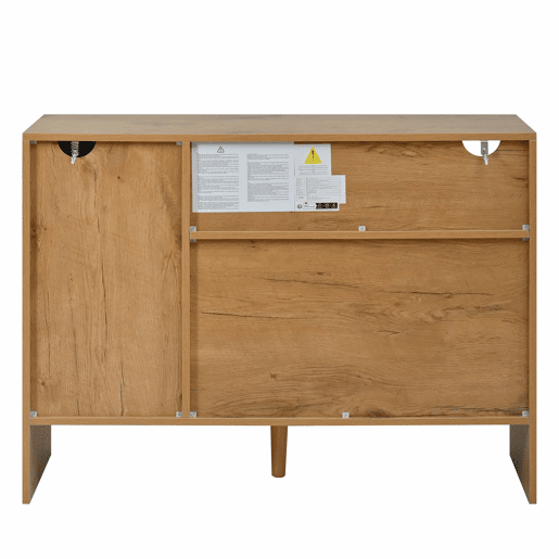 Aparador 105x40x76 cm - 2 portas, 3 gavetas, rattan e puxadores dourados - cor natural