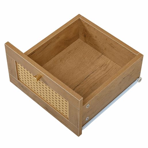 Aparador 105x40x76 cm - 2 portas, 3 gavetas, rattan e puxadores dourados - cor natural