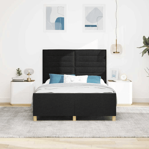 Estrutura de cama de casal com cabeceira - Preto 140 x 190 cm tecido
