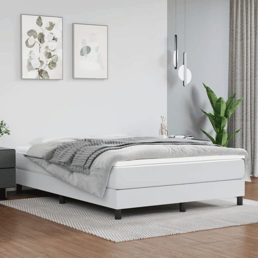 Estrutura de Cama de casal moderno com molas 140x190 cm couro artificial branco