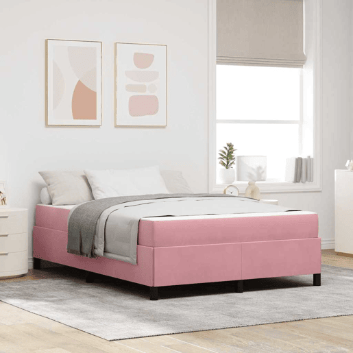 Estrutura da Cama de casal moderno com colchão Rosa 140 x 200 cm tecido