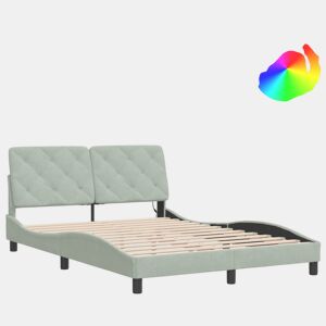 Estrutura de Cama de casal moderno com LED sem colchão 140x190 cm veludo cinzento-claro