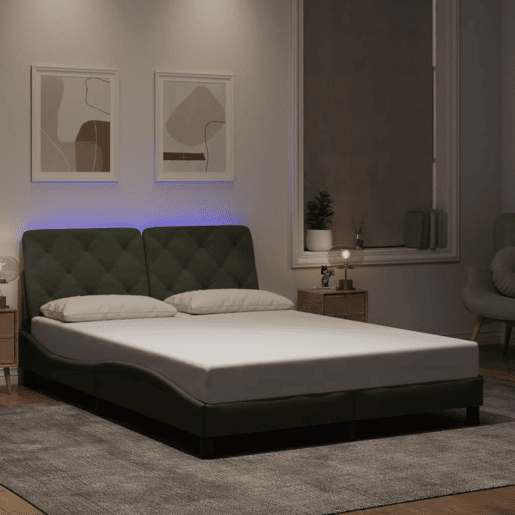 Estrutura de Cama de casal moderno com LED sem colchão 140x190 cm veludo cinzento-claro