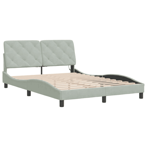Estrutura de Cama de casal moderno com LED sem colchão 140x190 cm veludo cinzento-claro