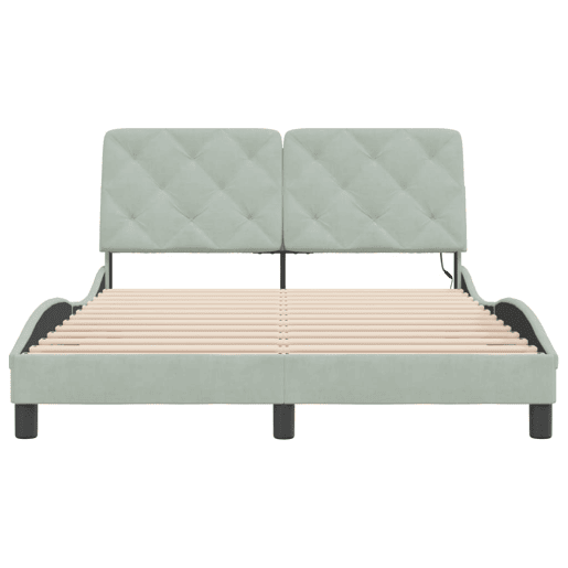Estrutura de Cama de casal moderno com LED sem colchão 140x190 cm veludo cinzento-claro