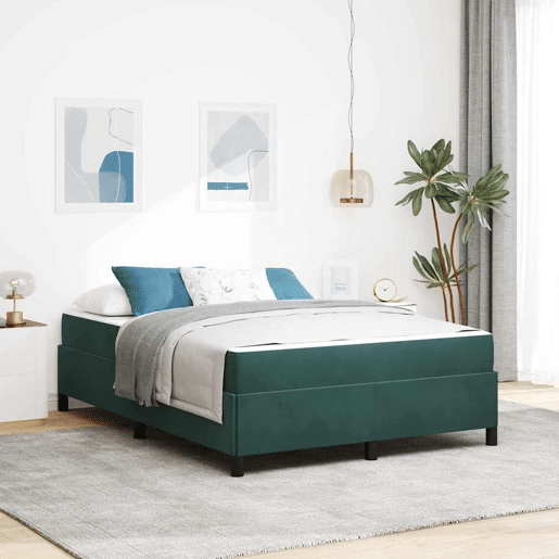 Estrutura da Cama de casal moderno com colchão Verde Escuro 140 x 190 cm tecido