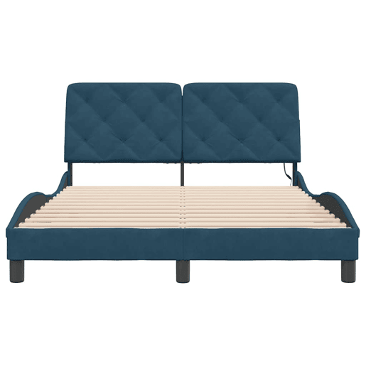 Estrutura de Cama de casal moderno com LED sem colchão 140x190 cm veludo azul