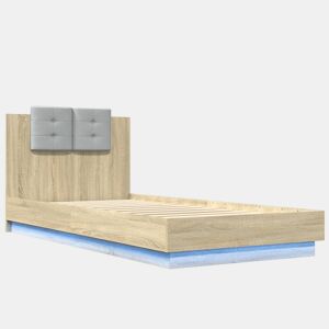 Estrutura de cama de solteiro moderno c cabeceiraluzes LED 90x200 cm carvalho sonoma