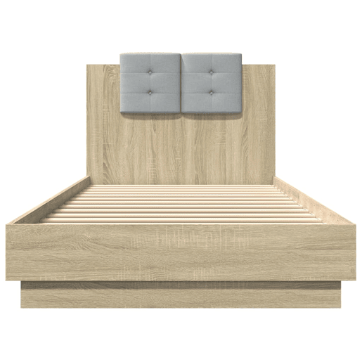 Estrutura de cama de solteiro moderno c cabeceiraluzes LED 90x200 cm carvalho sonoma