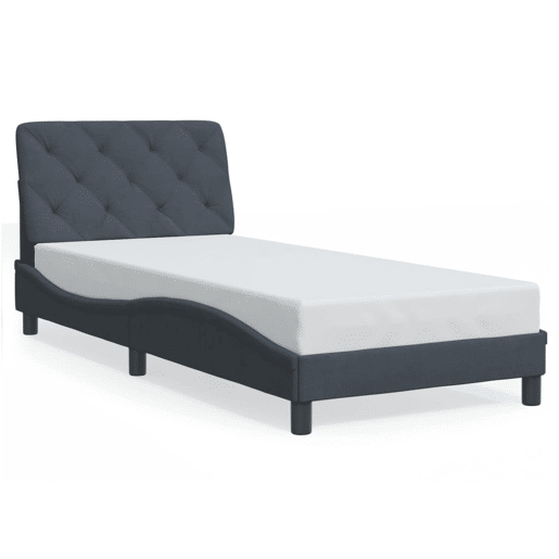 Estrutura de cama de solteiro simple com LED 90x190 cm veludo cinzento-escuro