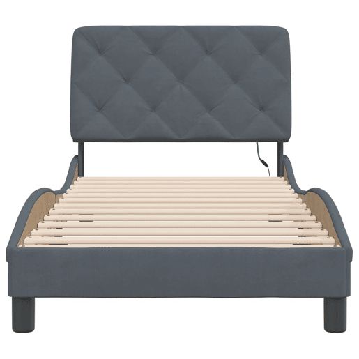 Estrutura de cama de solteiro simple com LED 90x190 cm veludo cinzento-escuro