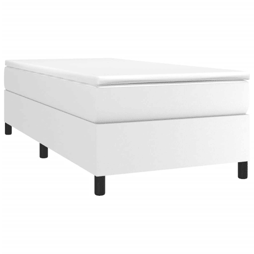Estrutura de cama de solteiro para adultos com molas 90x200 cm couro artificial branco