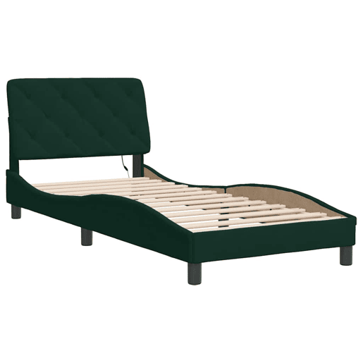 Estrutura de cama de solteiro simple com LED 90x190 cm veludo verde-escuro