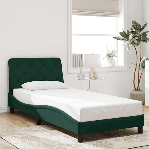 Estrutura de cama de solteiro simple com LED 90x190 cm veludo verde-escuro