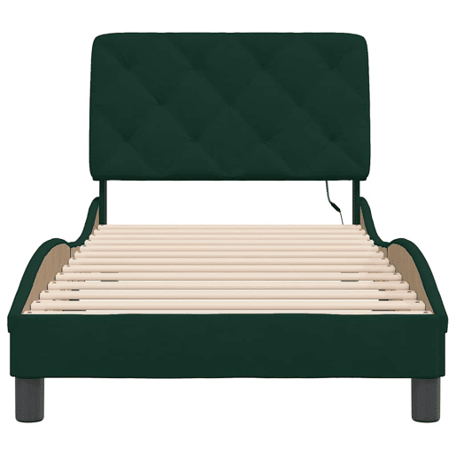 Estrutura de cama de solteiro simple com LED 90x190 cm veludo verde-escuro