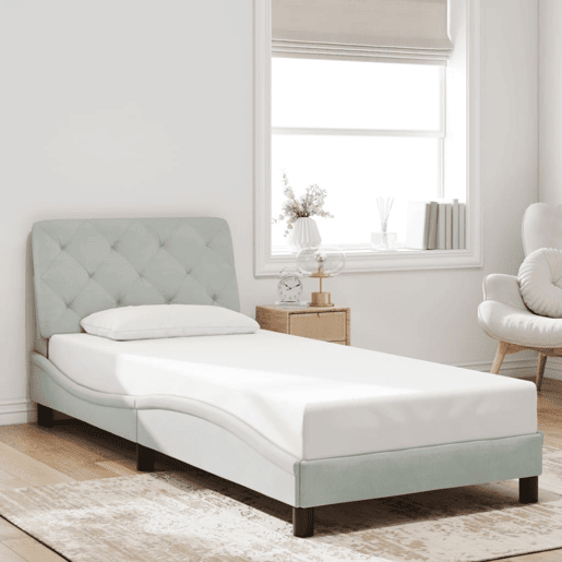Estrutura de cama de solteiro simple com LED 90x190 cm veludo cinzento-claro