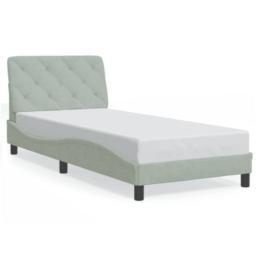 Estrutura de cama de solteiro simple com LED 90x190 cm veludo cinzento-claro