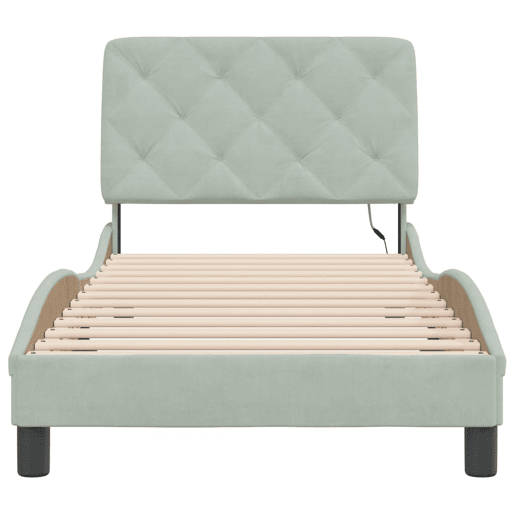 Estrutura de cama de solteiro simple com LED 90x190 cm veludo cinzento-claro