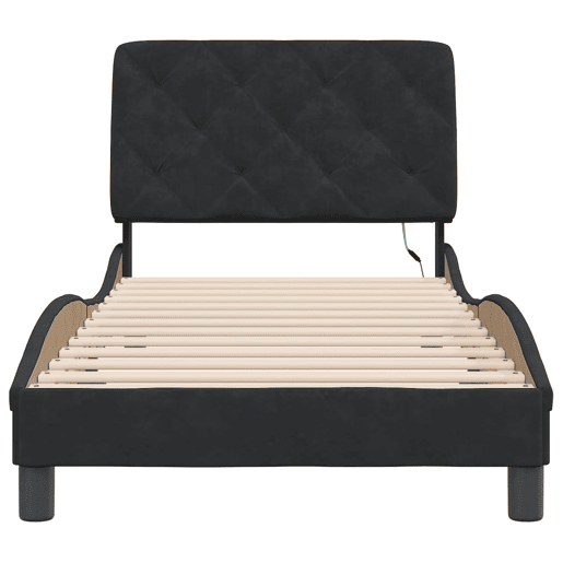 Estrutura de cama de solteiro para adultos com LED 90x200 cm veludo preto
