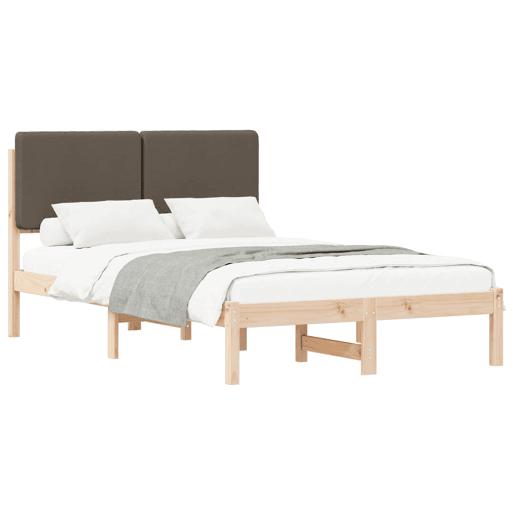 Estrutura de Cama de casal moderno com Cabeceira Estofada Cinzento-acastanhado