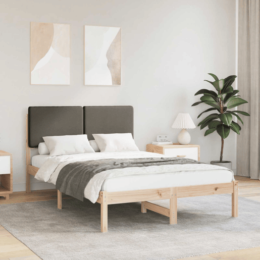 Estrutura de Cama de casal moderno com Cabeceira Estofada Cinzento-acastanhado
