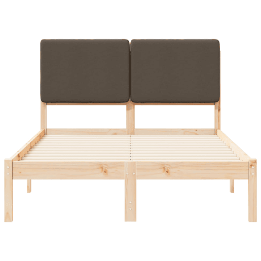 Estrutura de Cama de casal moderno com Cabeceira Estofada Cinzento-acastanhado