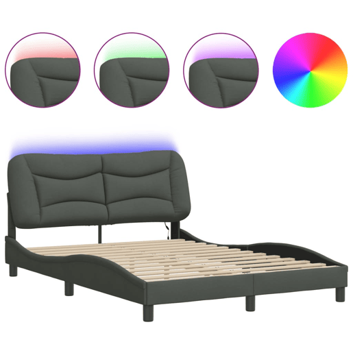 Estrutura de Cama de casal moderno com LED - 140x190 cm tecido