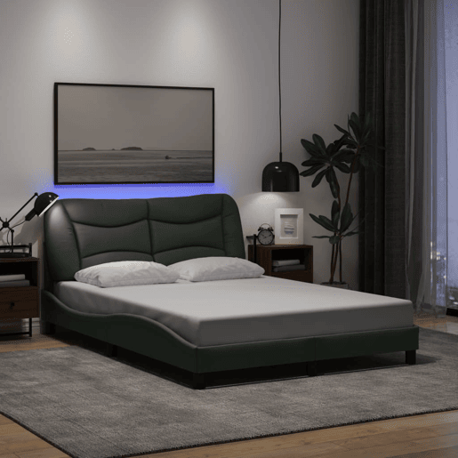 Estrutura de Cama de casal moderno com LED - 140x190 cm tecido