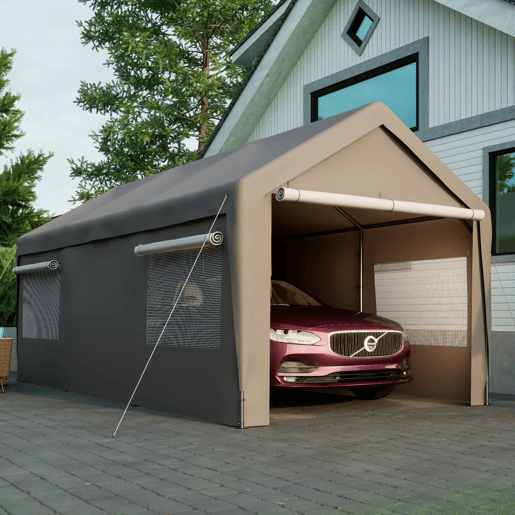 Tenda garagem 3x6 m - Inverno, com janela enrolável, laterais e teto removíveis - Cinza