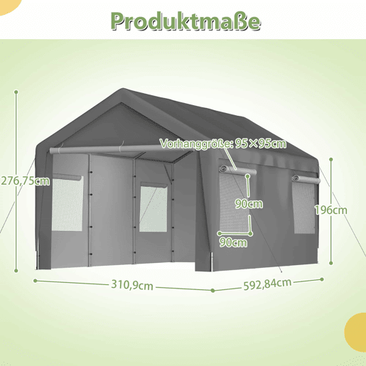 Tenda garagem 3x6 m - Inverno, com janela enrolável, laterais e teto removíveis - Cinza