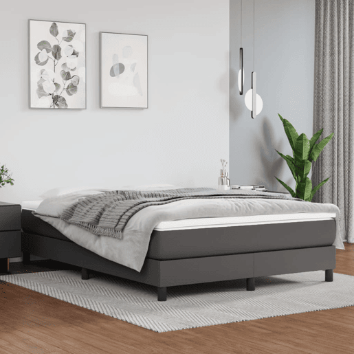 Estrutura de Cama de casal moderno com molas 140x190 cm couro artificial cinzento