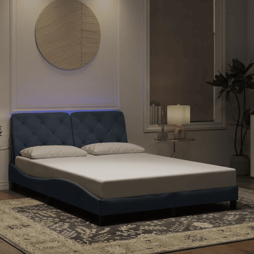 Estrutura de Cama de casal moderno com LED sem colchão 140x190cm veludo cinzento-escuro