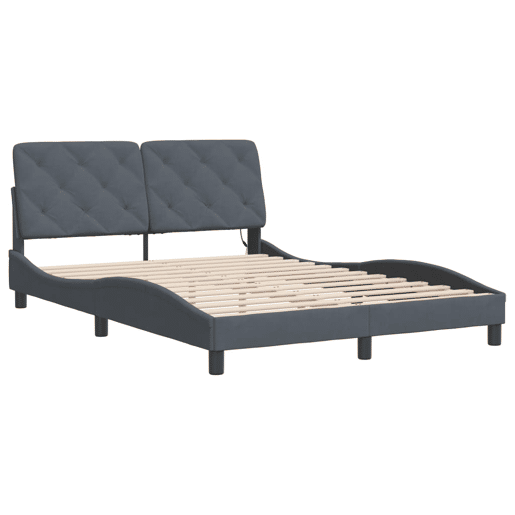 Estrutura de Cama de casal moderno com LED sem colchão 140x190cm veludo cinzento-escuro
