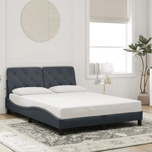 Estrutura de Cama de casal moderno com LED sem colchão 140x190cm veludo cinzento-escuro