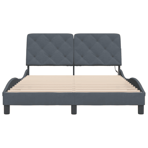 Estrutura de Cama de casal moderno com LED sem colchão 140x190cm veludo cinzento-escuro
