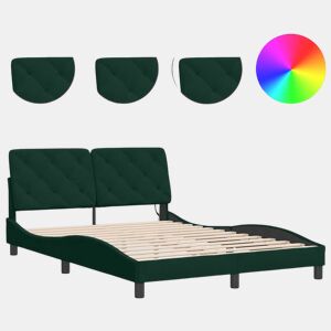 Estrutura de Cama de casal moderno com LED sem colchão 140x190 cm veludo verde-escuro