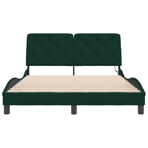 Estrutura de Cama de casal moderno com LED sem colchão 140x190 cm veludo verde-escuro