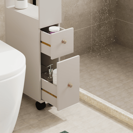 Estante Multiuso Nicho Broreynna com rodízios 2 gavetas 66x15x33 cm Areia en.casa