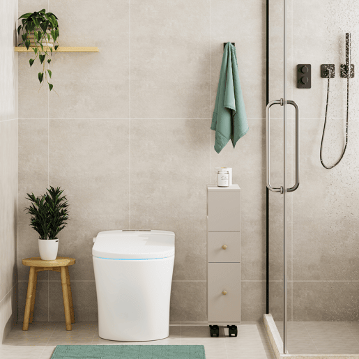 Estante Multiuso Nicho Broreynna com rodízios 2 gavetas 66x15x33 cm Areia en.casa