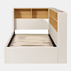 Cama de dia 90x200 - Armazenamento hidráulico, LED, USB, encosto, sofá-cama, veludo - Bege