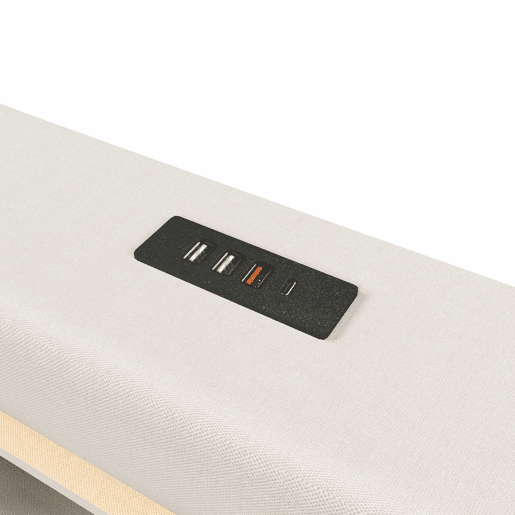 Cama estofada 140x200 cm - com carregamento USB Tipo C, iluminação LED, armazenamento hidráulico, baú rebatível, controlo por botãoaplicação, sem colchão - Bege