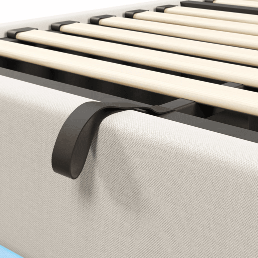 Cama estofada 140x200 cm - com carregamento USB Tipo C, iluminação LED, armazenamento hidráulico, baú rebatível, controlo por botãoaplicação, sem colchão - Bege